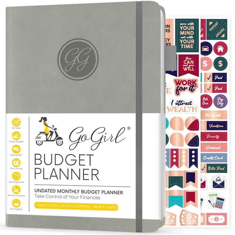 GoGirl Budget Planner â€“ Monthly Financial Planner Organizer Budget Book. Expense Tracker Notebook Journal to Control Money, A5 (Gray) - Image 1